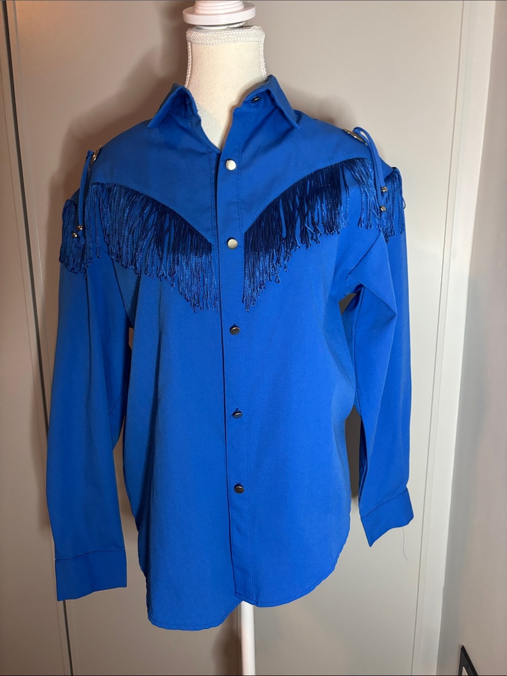 Vintage Western Collection Women’s Blue Fringe Button-Down Shirt